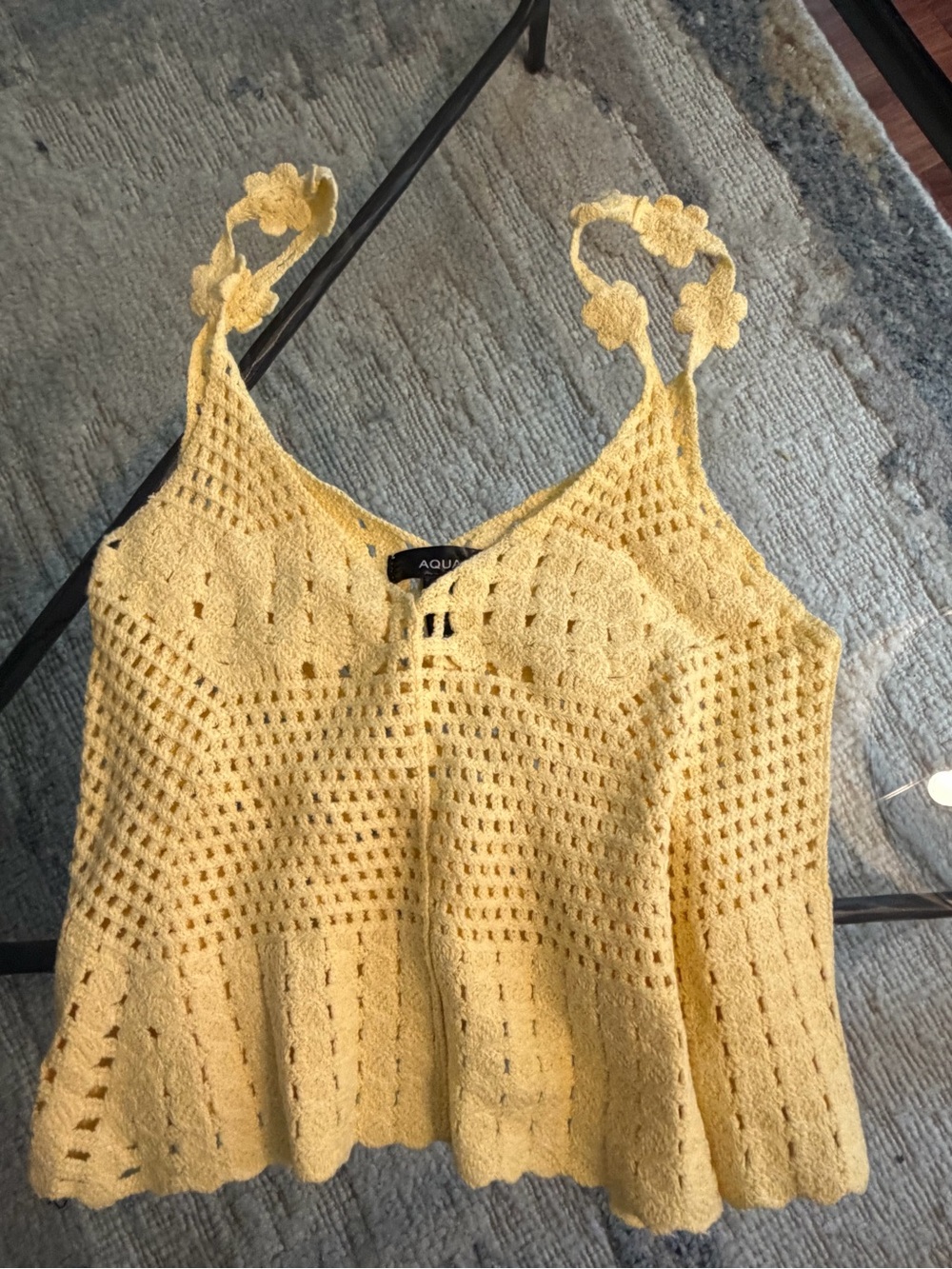 AQUA Yellow Crochet Floral Strap Top